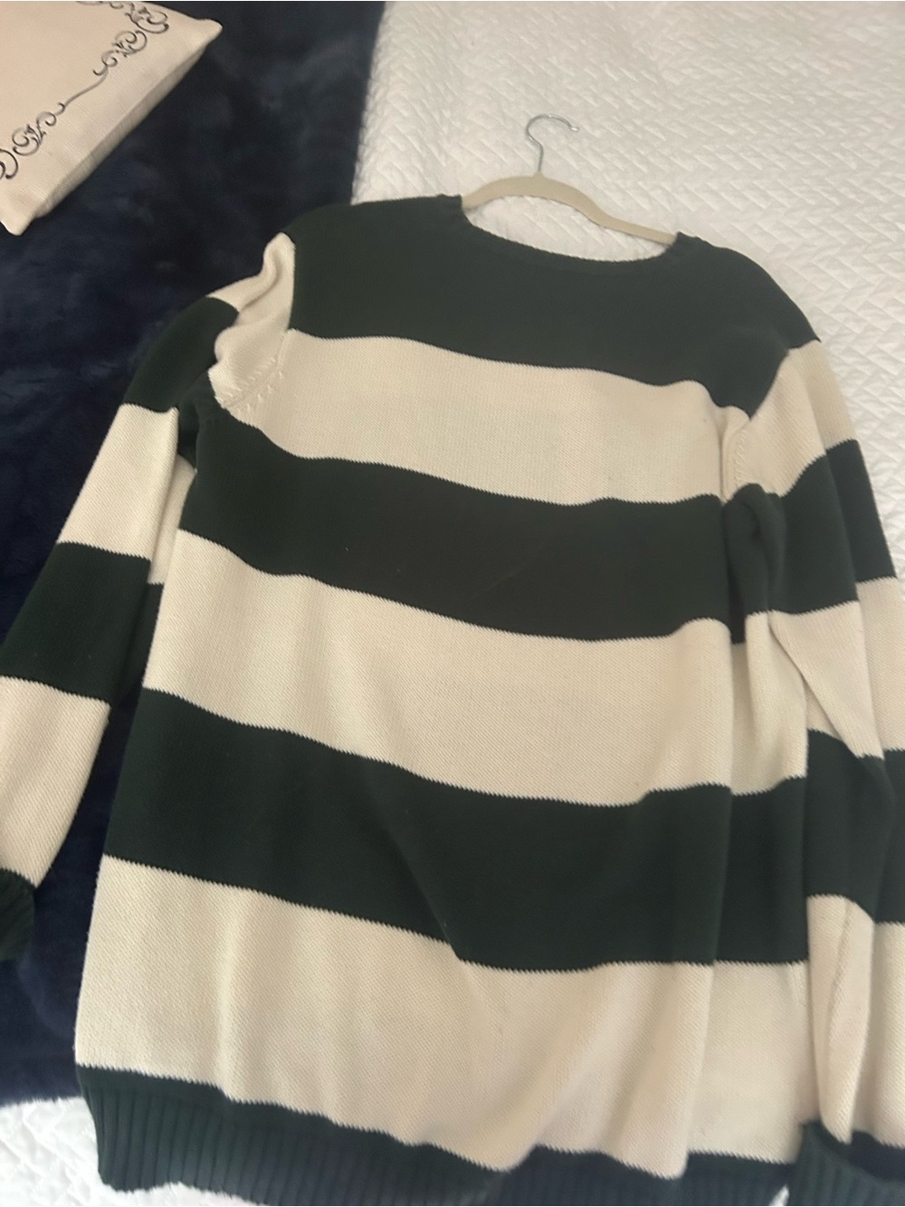 Brandy Melville Green and Cream Striped Knit Sweater - Picture 2 of 3